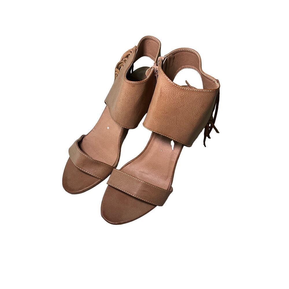 Rampage Wollie Strappy Sandal Women's 9 Brown Leather Fringe Wedge Heel Peep Toe